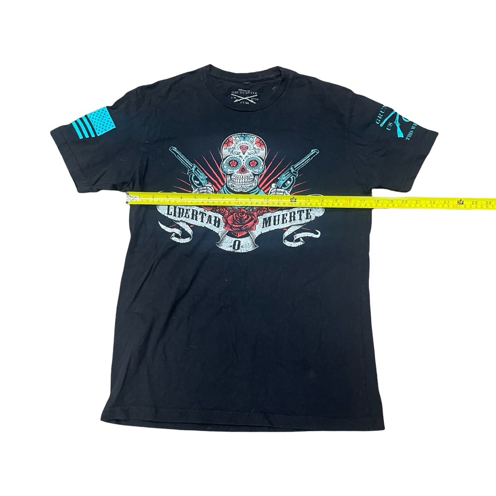 Grunt Style Libertad Muerte Sugar Skull Graphic Tee Black Teal Red Medium - Picture 5 of 5